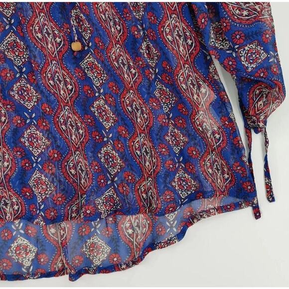 Lucky Brand Peasant Top Womens Medium Blue Sheer Lace Crochet Boho Vibe - Picture 8 of 13